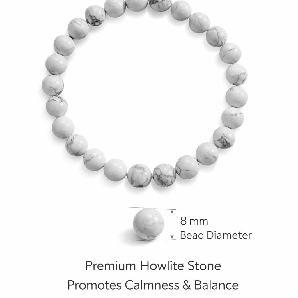 Natural howlite crystal bracelet infographic summarising visible product features