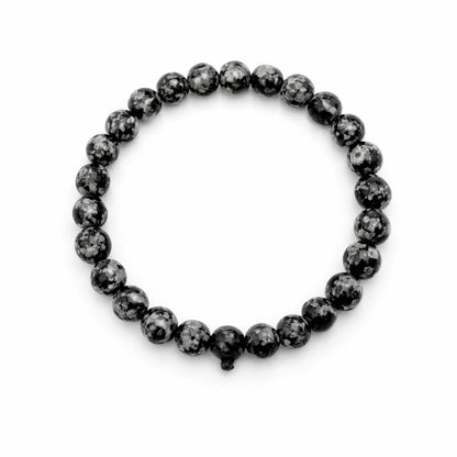 Natural snowflake obsidian crystal bracelet showing the bead colour and surface on white