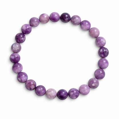Natural lepidolite crystal bracelet centred in a clean product photograph
