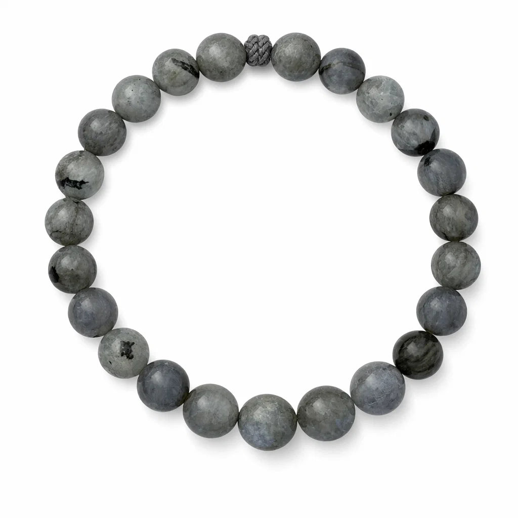 Natural labradorite crystal bracelet centred in a clean product photograph