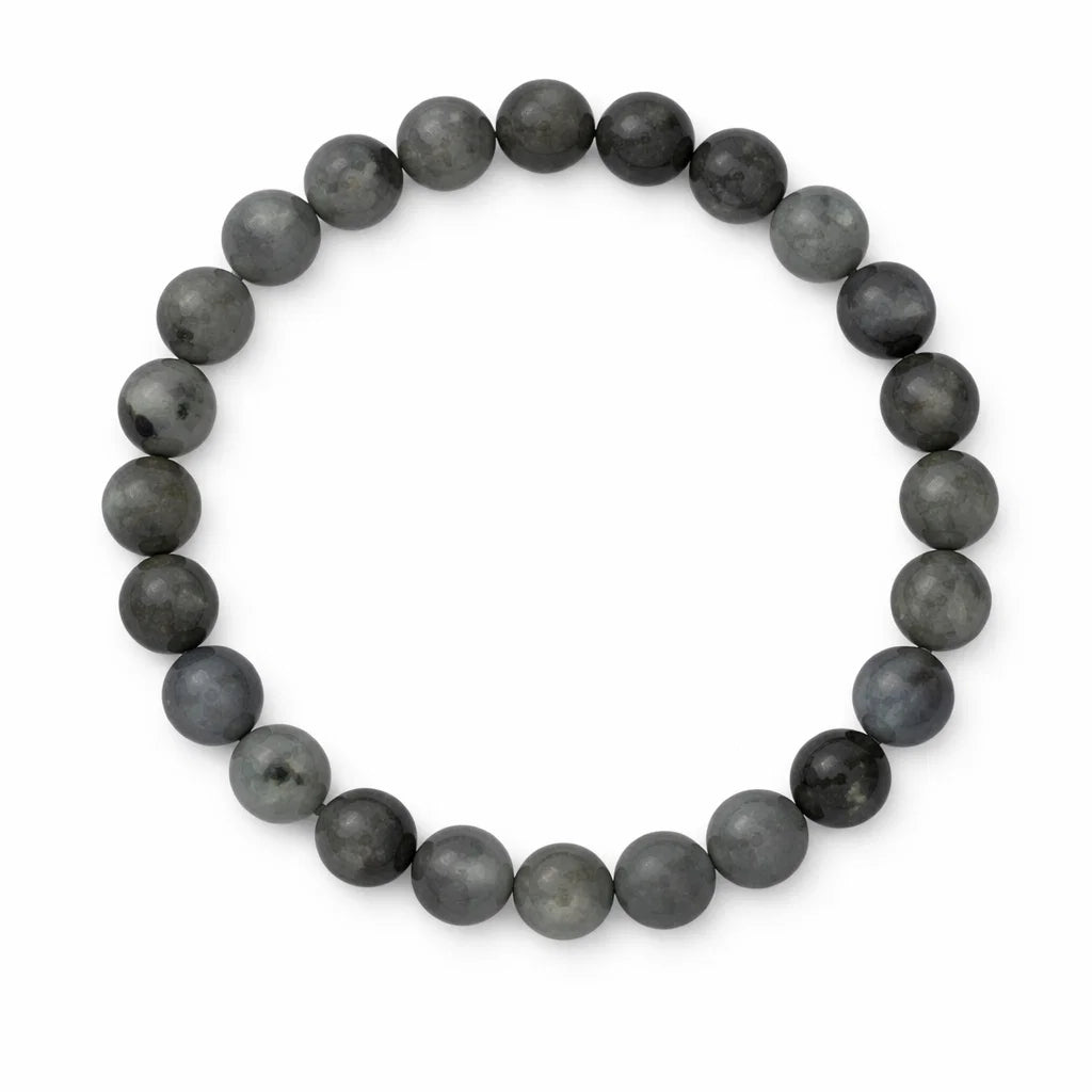 Natural labradorite crystal bracelet showing the bead colour and surface on white