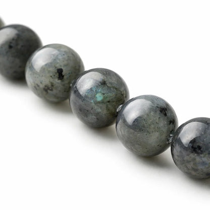 Natural labradorite crystal bracelet in a close white-background bead view