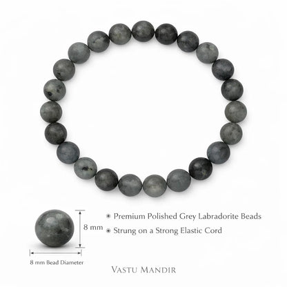 Natural labradorite crystal bracelet with round beads on a clean white background