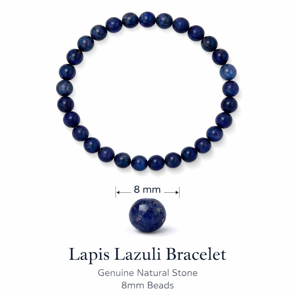 Natural lapis lazuli crystal mala with round beads on a clean white background