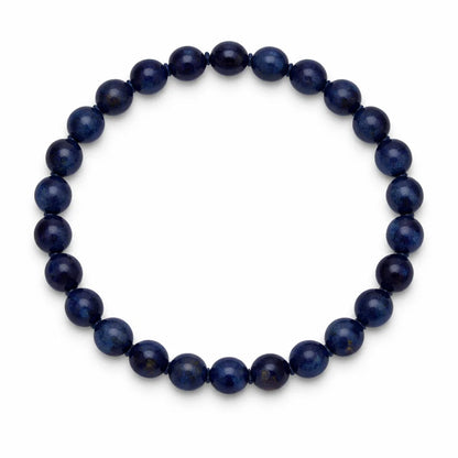 Natural lapis lazuli crystal mala showing the bead colour and surface on white
