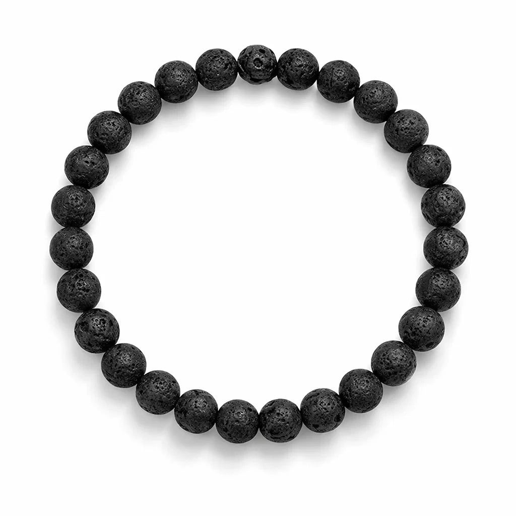 Natural volcanic lava bracelet in a close white-background bead view