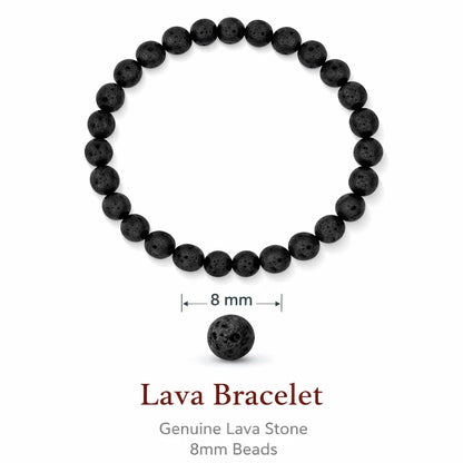 Natural volcanic lava bracelet with round beads on a clean white background
