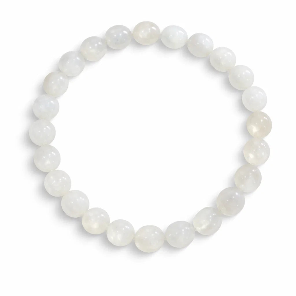 Natural white moonstone crystal bracelet centred in a clean product photograph