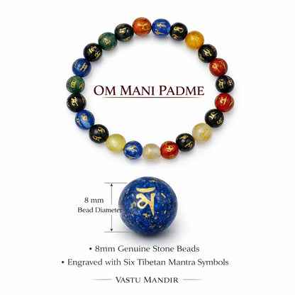 Om mani padme crystal bracelet in a close white-background bead view
