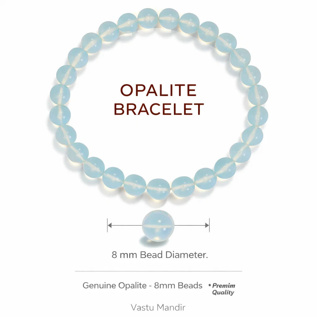 Natural opalite crystal bracelet with round beads on a clean white background