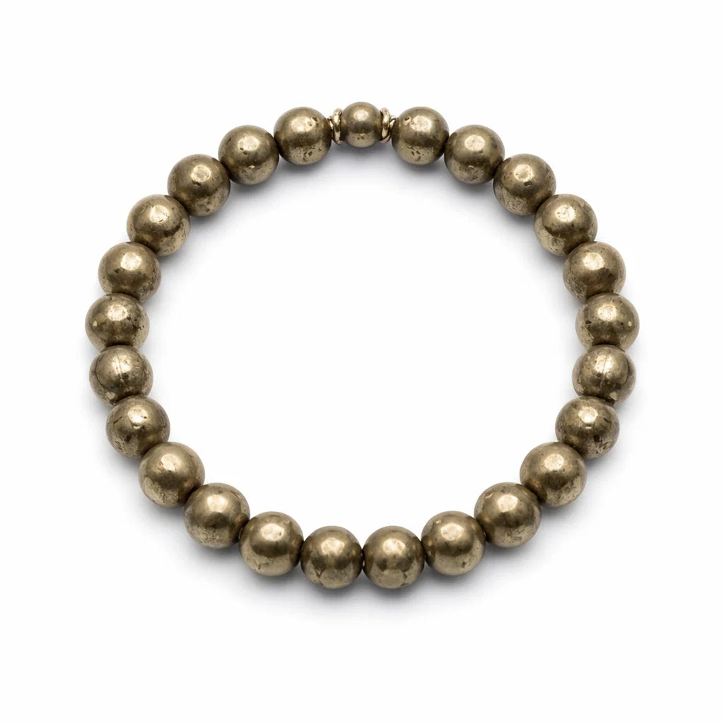 Natural pyrite bracelet centred in a clean product photograph