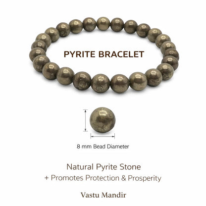 Natural pyrite bracelet in a close white-background bead view