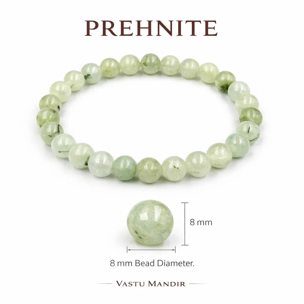 Natural prehnite crystal bracelet centred in a clean product photograph
