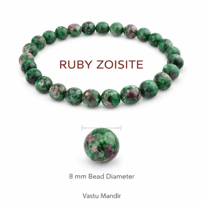 Natural ruby zoisite crystal bracelet in a close white-background bead view