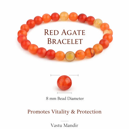 Natural red agate crystal bracelet in a close white-background bead view