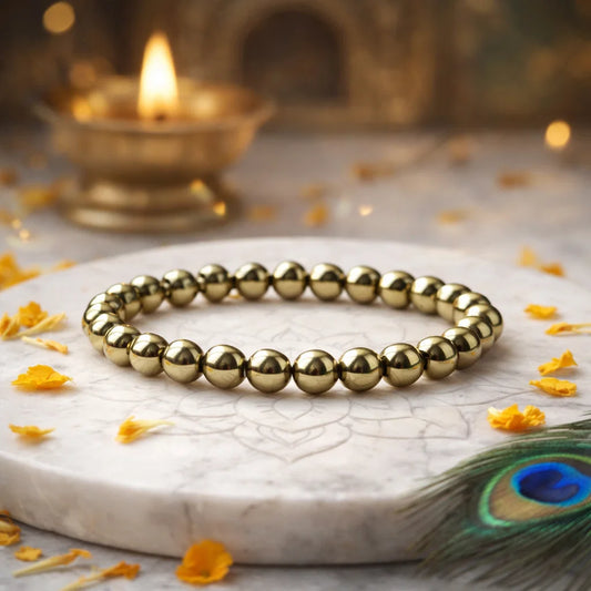 Premium golden pyrite 8mm Vastu remedy bracelet wealth prosperity fool's gold crystal mala money magnet
