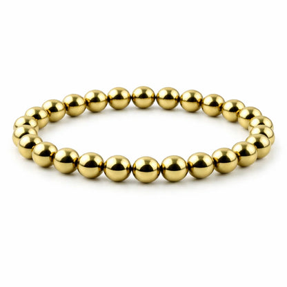 Golden pyrite bead bracelet, Vastu remedy in a close white-background bead view