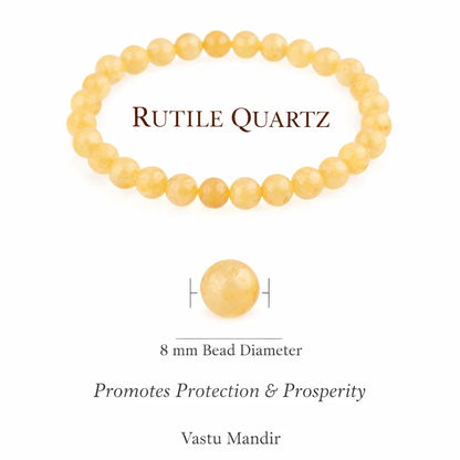 Natural rutile quartz crystal bracelet with round beads on a clean white background