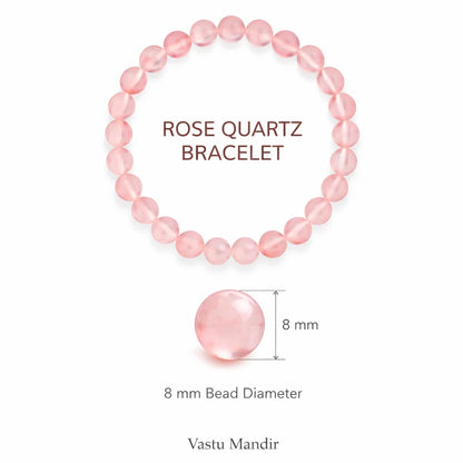 Natural rose quartz crystal bracelet with round beads on a clean white background