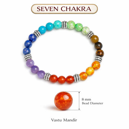 7 chakra crystal bracelet with round beads on a clean white background
