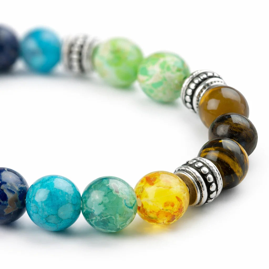 7 chakra crystal bracelet in a close white-background bead view