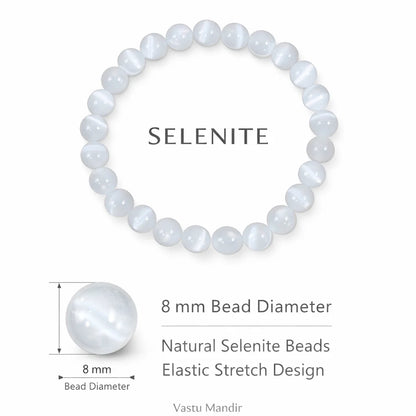 Natural selenite crystal bracelet in a close white-background bead view