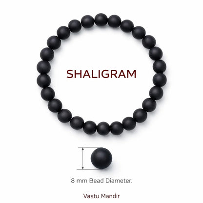 Natural shaligram crystal bracelet with round beads on a clean white background