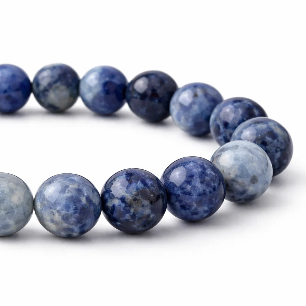 Sodalite crystal bracelet shown in a full circular view on a white background
