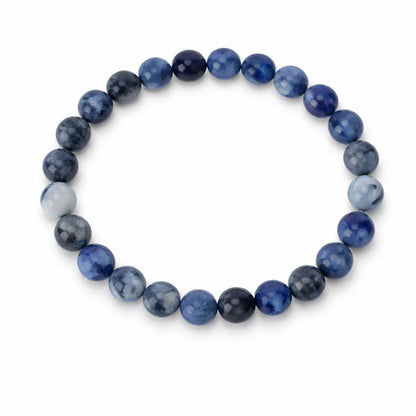 Natural sodalite crystal bracelet showing the bead colour and surface on white