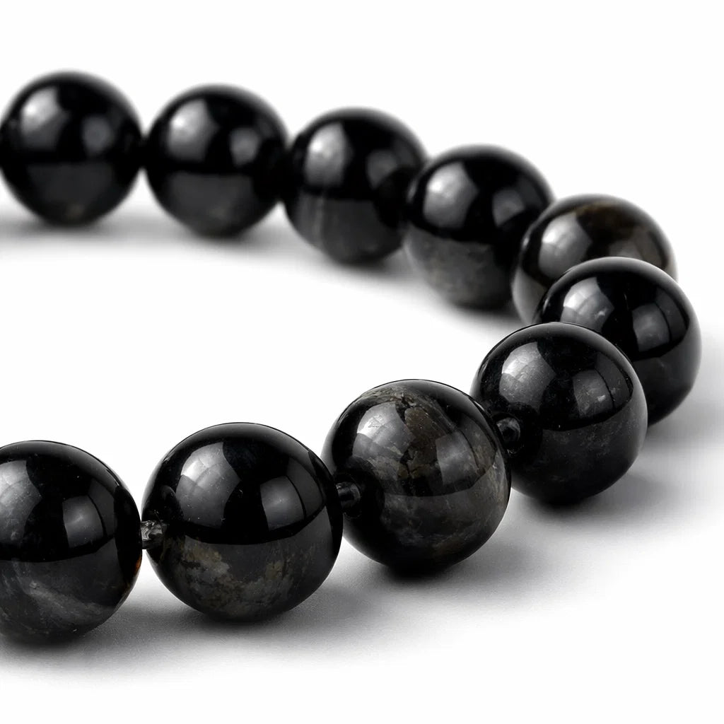 Natural sulemani hakik crystal bracelet with round beads on a clean white background