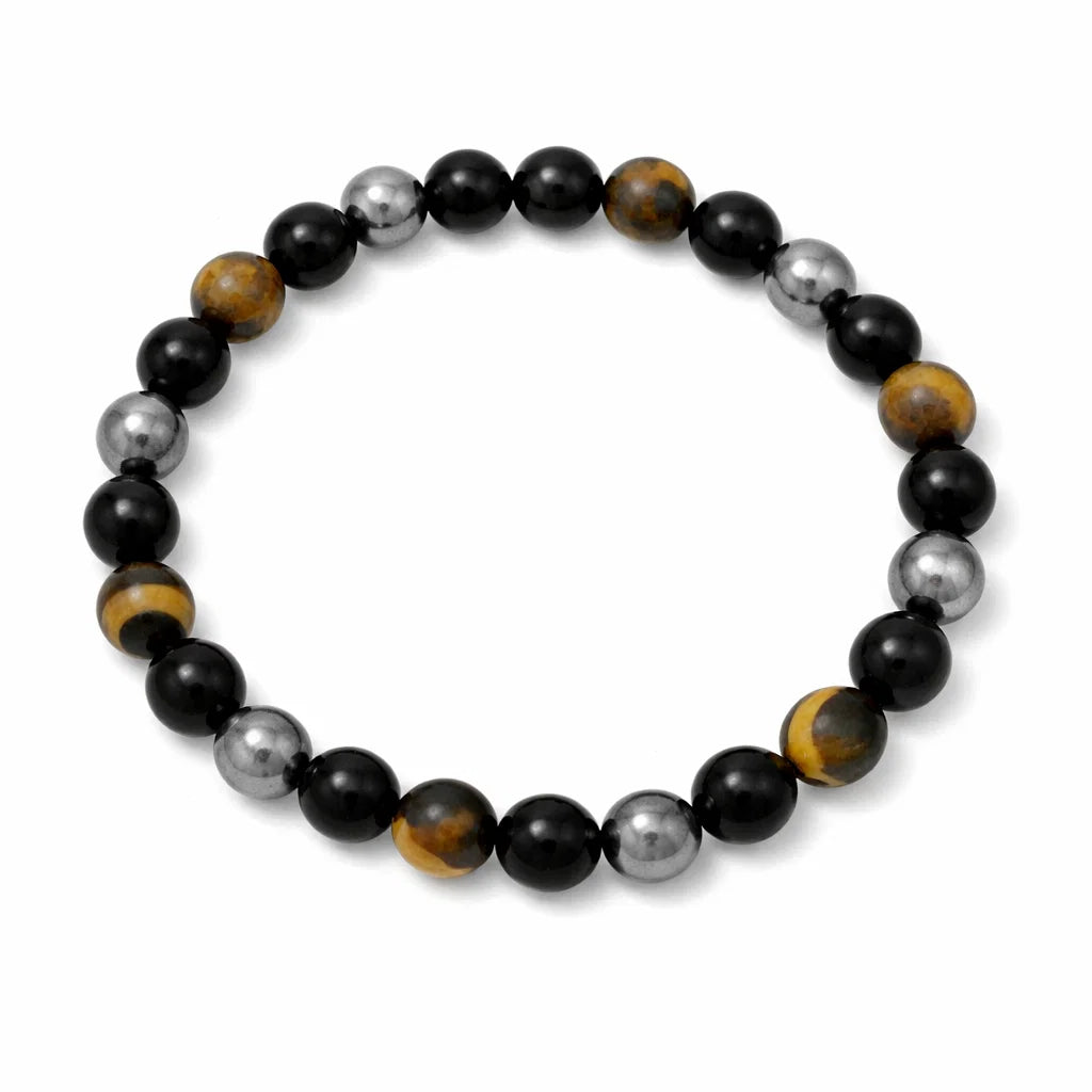 Three-stone crystal bracelet showing the bead colour and surface on white