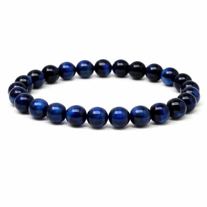 Natural blue tiger eye crystal bracelet centred in a clean product photograph