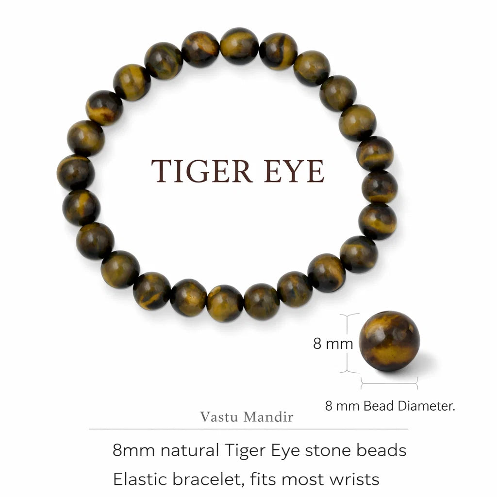Natural tiger eye crystal bracelet with round beads on a clean white background