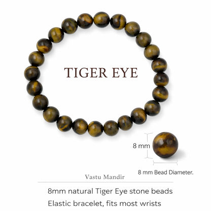 Natural tiger eye crystal bracelet with round beads on a clean white background
