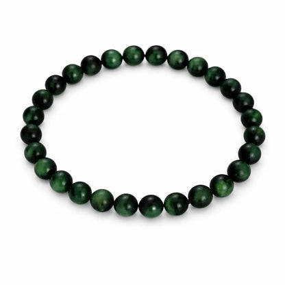 Natural green tiger eye crystal bracelet showing the bead colour and surface on white