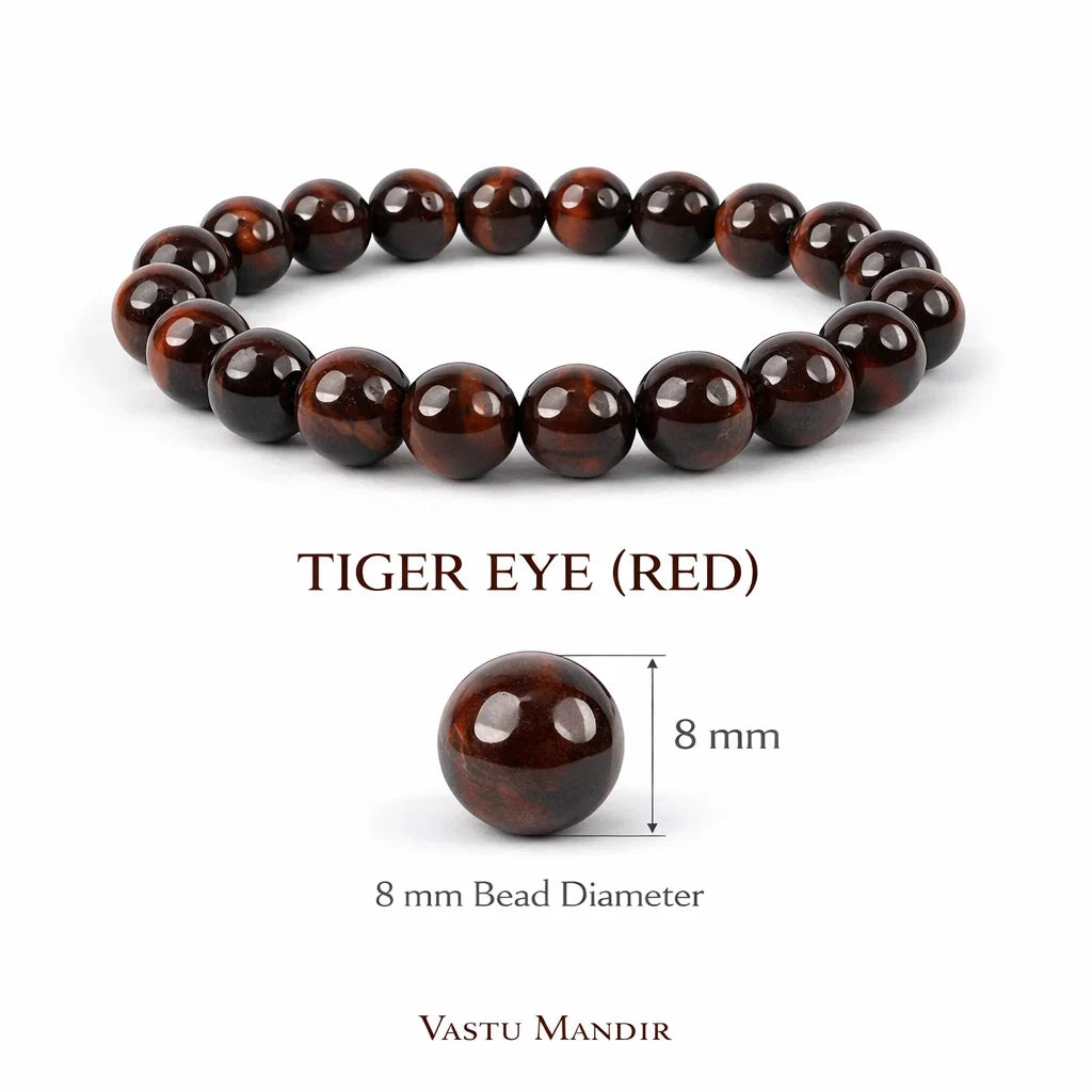 Natural red tiger eye crystal bracelet in a close white-background bead view