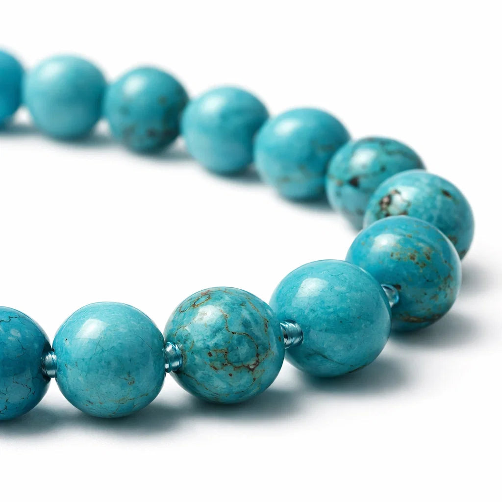 Natural turquoise/firoza crystal bracelet in a close white-background bead view