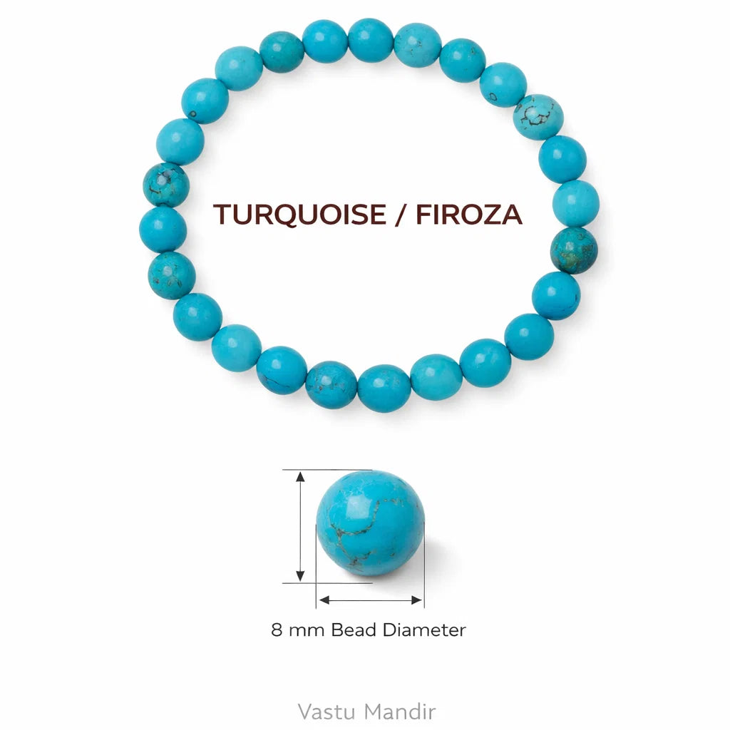 Natural turquoise/firoza crystal bracelet with round beads on a clean white background