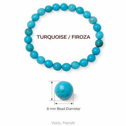 Natural turquoise/firoza crystal bracelet with round beads on a clean white background