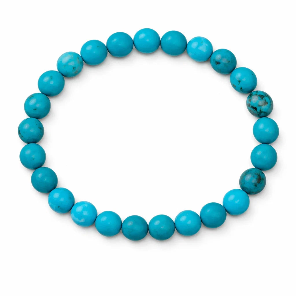 Natural turquoise/firoza crystal bracelet showing the bead colour and surface on white