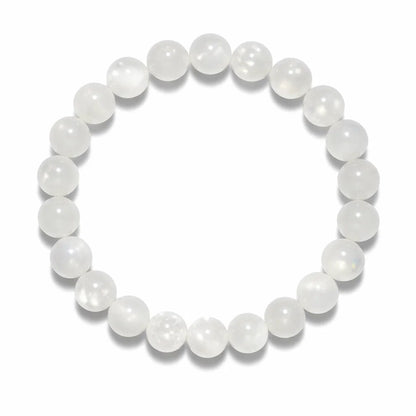Natural rainbow moonstone crystal bracelet centred in a clean product photograph