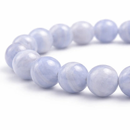 Blue lace agate crystal bracelet in a close white-background bead view