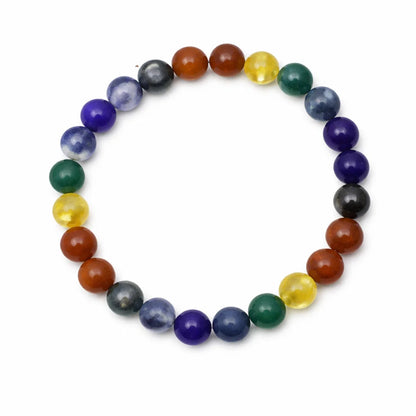 Multicolor agate crystal bracelet showing the bead colour and surface on white