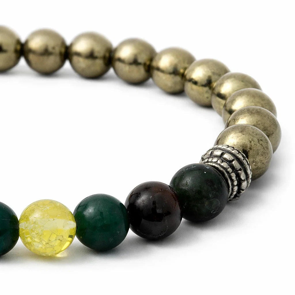 Pyrite multi-stone bracelet in a close white-background bead view