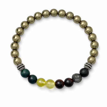 Pyrite multi-stone bracelet showing the bead colour and surface on white