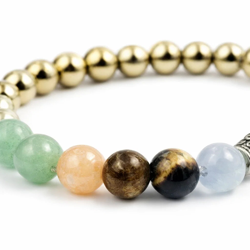 Career-themed crystal bracelet in a close white-background bead view