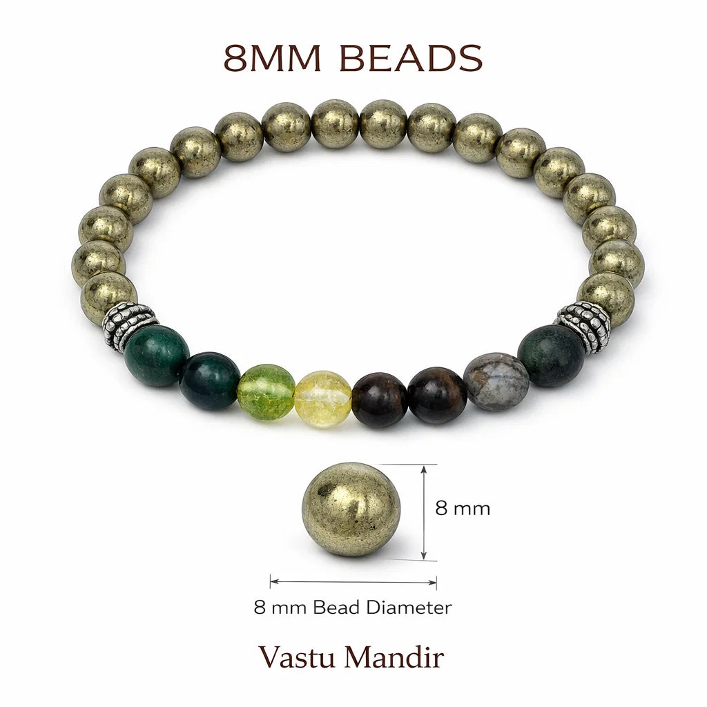 Pyrite multi-stone bracelet centred in a clean product photograph