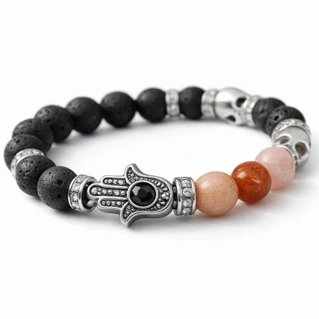 Love attraction crystal bracelet showing the bead colour and surface on white