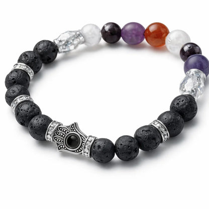 Fertility crystal bracelet showing the bead colour and surface on white