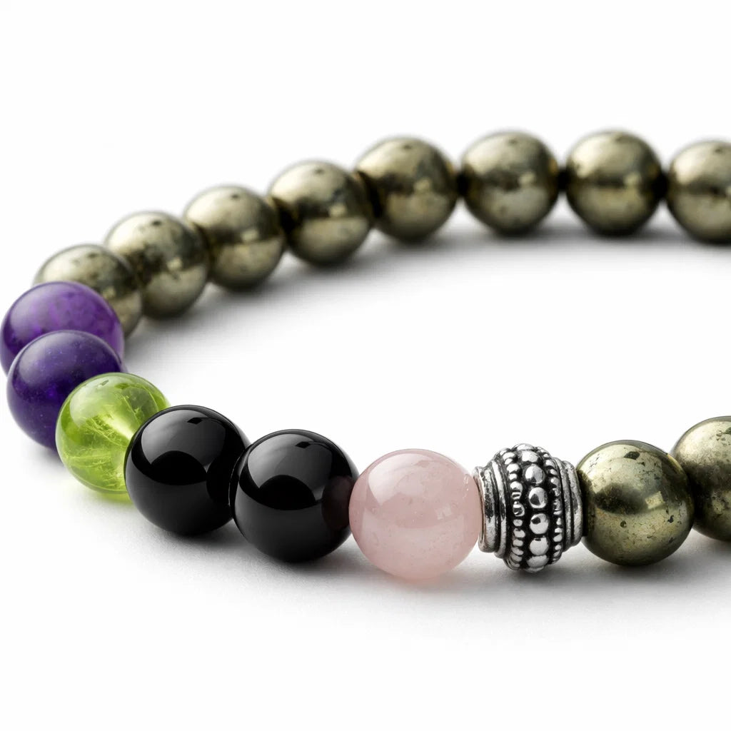 Skin radiance crystal bracelet with round beads on a clean white background